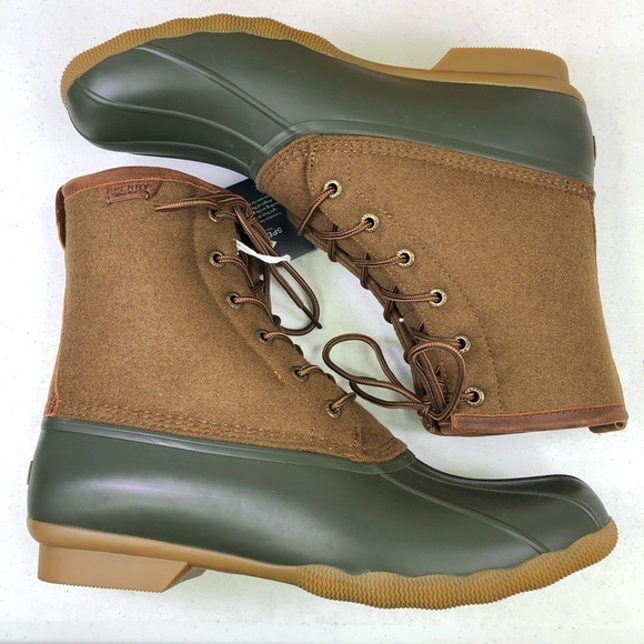 SPERRY Saltwater Wool Brown Olive Duck Boots - Picture 3 of 12